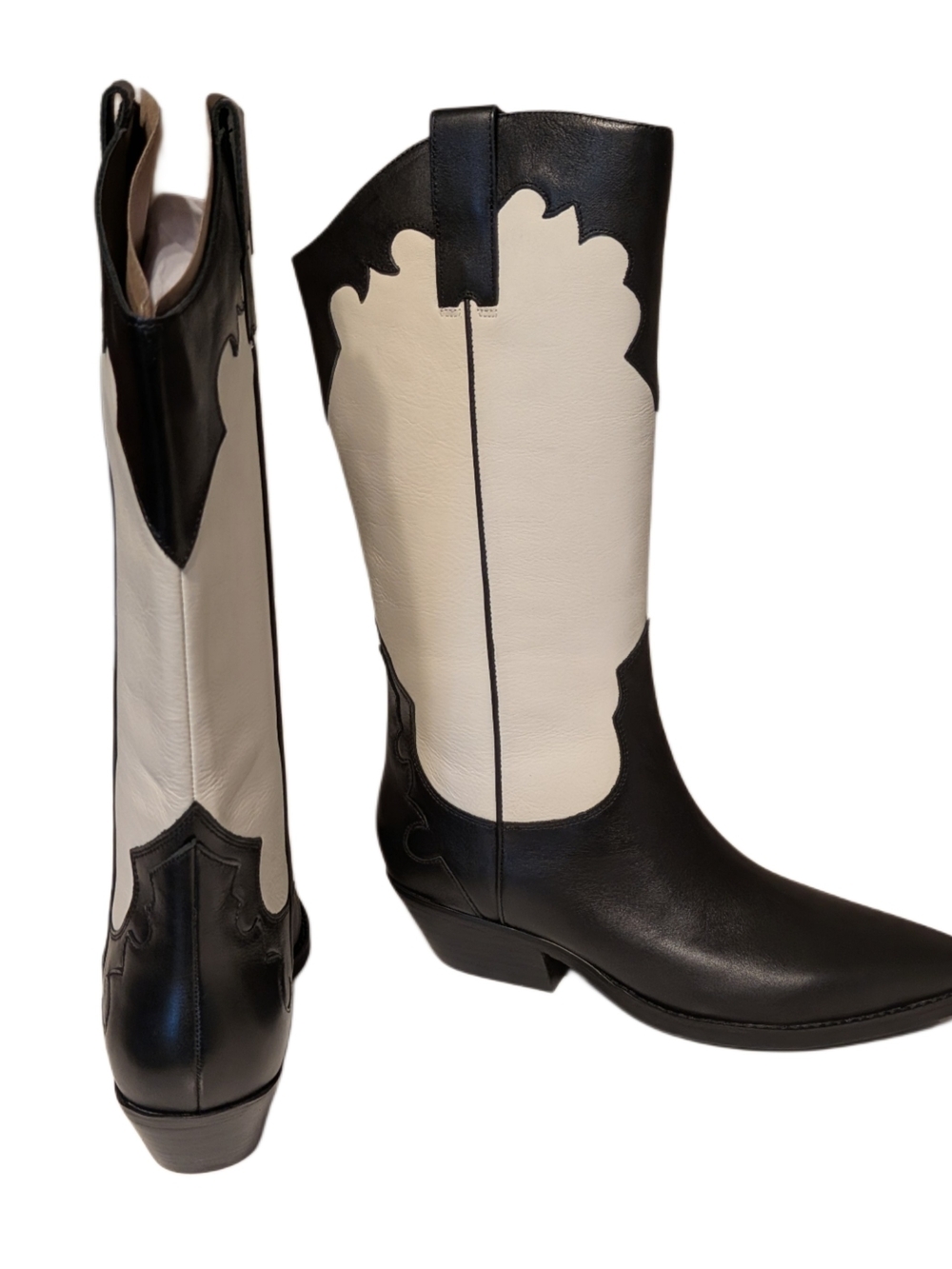 Marc Fisher LTD Hilaria Western Boots Women 11M Black White Leather Pointed Toe - Picture 7 of 9